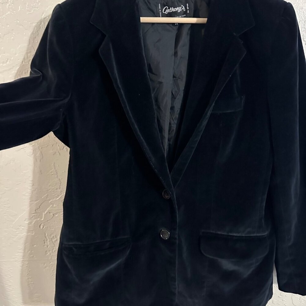 Y Anthony’s Plus Size Black Crushed Velvet Long Sleeved Vintage Cotton Blazer - Picture 4 of 10